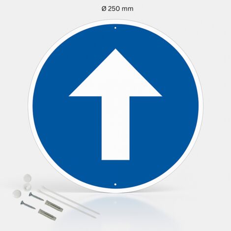 Flèche en haut panneau de signalisation rond en pvc rigide prépercé avec kit de fixation complet - Diamètre 250 mm