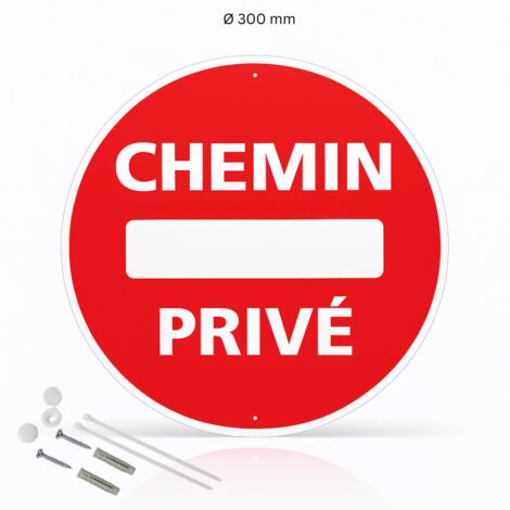 Chemin privé panneau de signalisation rond en pvc rigide prépercé avec kit de fixation complet - Diamètre 300 mm (1/5)