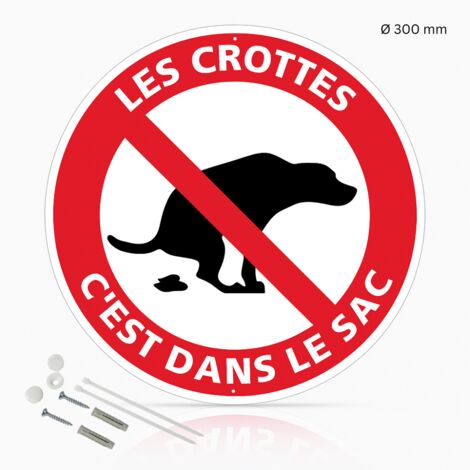 Les crottes c'est dans le sac panneau de signalisation rond en aluminium prépercé avec kit de fixation complet - Diamètre 300 mm