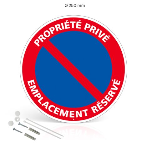 Propriété privée emplacement réservé panneau de signalisation rond en pvc rigide prépercé avec kit de fixation complet - Diamètre 250 mm