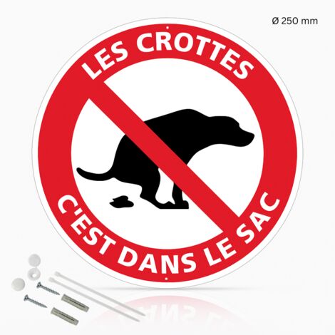 Les crottes c'est dans le sac panneau de signalisation rond en aluminium prépercé avec kit de fixation complet - Diamètre 250 mm