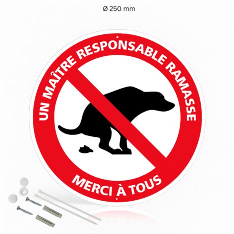 Un maître responsable ramasse merci à tous panneau de signalisation rond en aluminium prépercé avec kit de fixation complet - Diamètre 250 mm