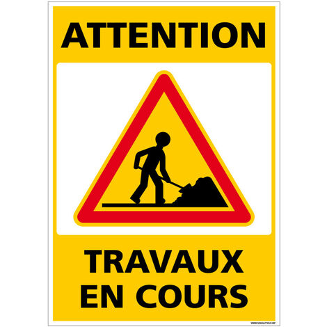 Autocollants de Signalisation Souple – Panneaux de Signalisation Autocollants – Plusieurs tailles au choix – Signalisation Française - Attention, travaux en cours - 300 x 420 mm