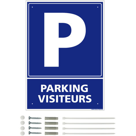 Panneau de signalisation prépercé PVC ou ALU rectangulaire + kit de fixation - Parking visiteurs - ALU 2 mm - 150 x 210 mm
