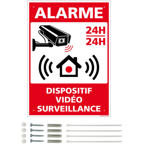 Panneau de signalisation prépercé PVC ou ALU rectangulaire + kit de fixation - Alarme, dispositif vidéo surveillance - PVC 1 mm - 300 x 420 mm