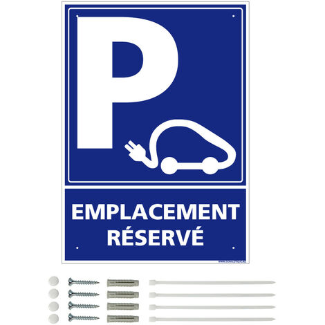Panneau de signalisation prépercé PVC ou ALU rectangulaire + kit de fixation - Parking voiture électrique emplacement réservé - ALU 2 mm - 210 x 300 mm