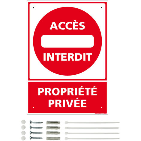Panneau de signalisation prépercé PVC ou ALU rectangulaire + kit de fixation - Accès interdit, propriété privée - ALU 2 mm - 300 x 420 mm