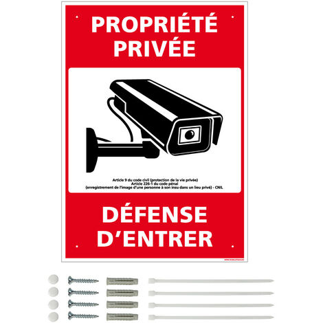 Panneau de signalisation prépercé PVC ou ALU rectangulaire + kit de fixation - Propriété privée, défense d'entrer - ALU 2 mm - 150 x 210 mm