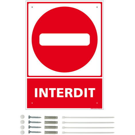 Panneau de signalisation prépercé PVC ou ALU rectangulaire + kit de fixation - Interdit - ALU 2 mm - 300 x 420 mm