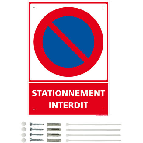 Panneau de signalisation prépercé PVC ou ALU rectangulaire + kit de fixation - Stationnement interdit - ALU 2 mm - 210 x 300 mm