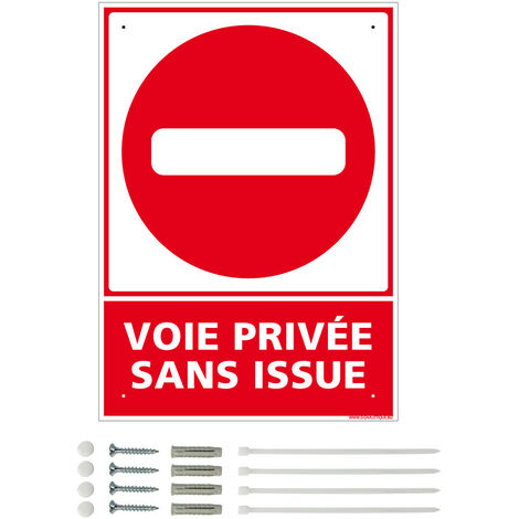 Panneau de signalisation prépercé PVC ou ALU rectangulaire + kit de fixation - Voie privée sans issue - ALU 2 mm - 150 x 210 mm