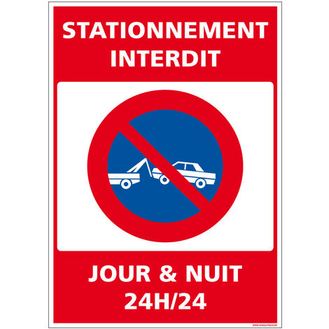 Autocollants de Signalisation Souple – Panneaux de Signalisation Autocollants – Plusieurs tailles au choix – Signalisation Française - Stationnement interdit, jour & nuit 24h/24 - 150 x 210 mm (1/5)