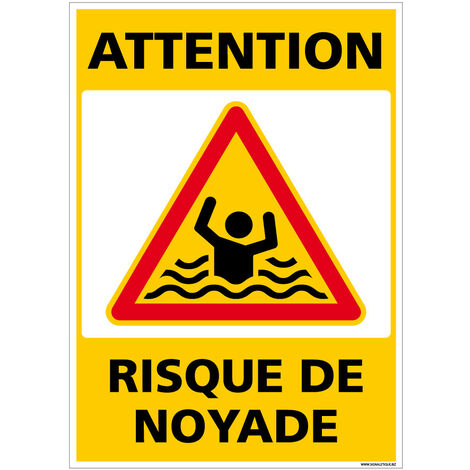 Autocollants de Signalisation Souple – Panneaux de Signalisation Autocollants – Plusieurs tailles au choix – Signalisation Française - Attention, risque de noyade - 300 x 420 mm