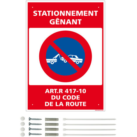 Panneau de signalisation prépercé PVC ou ALU rectangulaire + kit de fixation - Stationnement gênant - PVC 1 mm - 300 x 420 mm