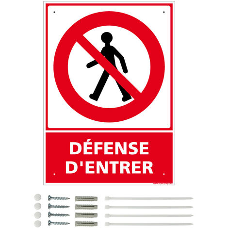 Panneau de signalisation prépercé PVC ou ALU rectangulaire + kit de fixation - Défense d'entrer - ALU 2 mm - 150 x 210 mm