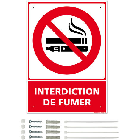 Panneau de signalisation prépercé PVC ou ALU rectangulaire + kit de fixation - Interdiction de fumer - ALU 2 mm - 210 x 300 mm