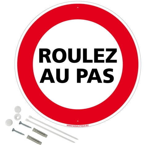 Panneau de signalisation rétro réfléchissant rond prépercé PVC ou ALU diam 250mm ou 300mm + Kit de fixation pour pose facile, rapide - Roulez au pas - Plastique PVC 1 mm - Rétroréfléchissant - Diam. 2 (1/5)