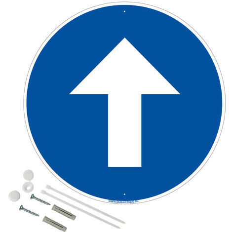 Panneau de signalisation rétro réfléchissant rond prépercé PVC ou ALU diam 250mm ou 300mm + Kit de fixation pour pose facile, rapide - Flèche en haut - Aluminium 2 mm - Rétroréfléchissant - Diam. 250