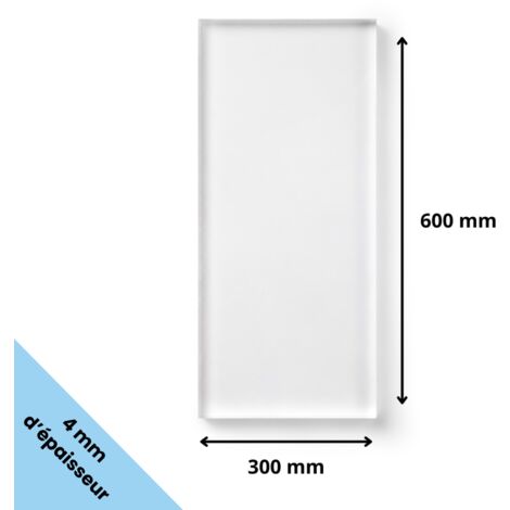 Plaque verre acrylique transparent 4 mm - 30 x 60 cm (300 x 600 mm) - Verre synthétique - Plaque PMMA XT - Plexiglass