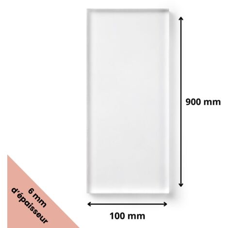 Plaque verre acrylique transparent 6 mm - 10 x 90 cm (100 x 900 mm) - Verre synthétique - Plaque PMMA XT - Plexiglass