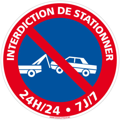Panneau stationnement interdit. Disque interdiction de stationner autocollant rouge et bleu. Sticker signalisation d'interdiction