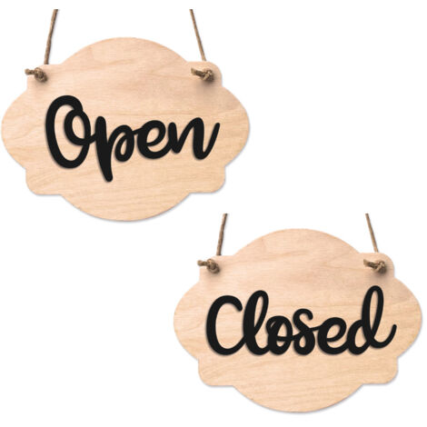 Plaque de porte en bois avec ventouse et cordelette Panneau ouvert fermé, pancarte toilettes, salle de bain.- Bois clair - Open / Closed
