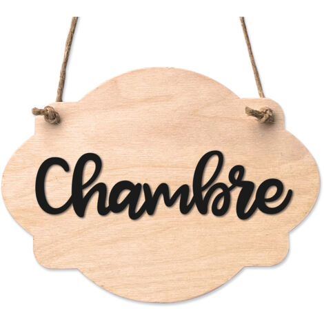 Plaque de porte en bois avec ventouse et cordelette Panneau ouvert fermé, pancarte toilettes, salle de bain.- Bois clair - Chambre (1/5)