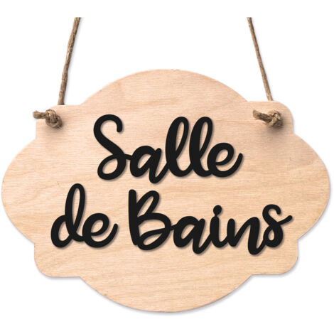Plaque de porte en bois avec ventouse et cordelette Panneau ouvert fermé, pancarte toilettes, salle de bain.- Bois clair - Salle de Bains
