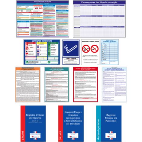 Signaletique.Biz France – Kit affichages obligatoires pour entreprise – Lot de 10 panneaux + 2 registres + 1 document unique – Mise en conformité 2024