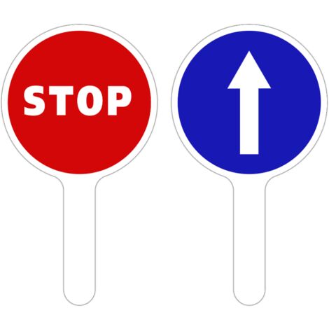 RAQUETTE DE SIGNALISATION. PALETTE DE SIGNALISATION. PANNEAU SIGNALISATION AIDE AU TRAFIC. PANNEAU K10. PANNEAU A MAIN CIRCULATION. - Stop / Flèche bleue