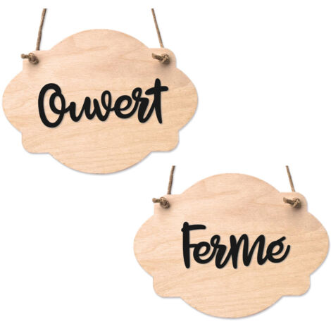 Plaque de porte en bois avec ventouse et cordelette Panneau ouvert fermé, pancarte toilettes, salle de bain.- Bois clair - Ouvert / Fermé