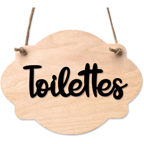 Plaque de porte en bois avec ventouse et cordelette Panneau ouvert fermé, pancarte toilettes, salle de bain.- Bois clair - Toilettes