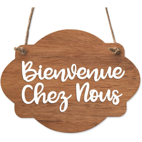 Plaque de porte en bois avec ventouse et cordelette Panneau ouvert fermé, pancarte toilettes, salle de bain.- Bois Foncé - Bienvenue chez nous