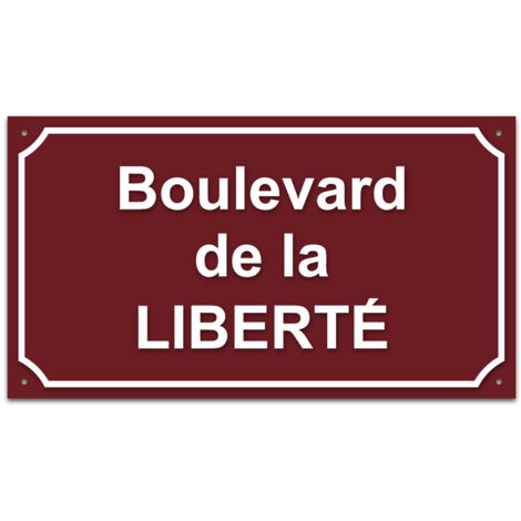 Plaque de rue en aluminium 1,5mm à visser avec lettrage en plexi . Signalétique Plaque de rue à visser. Plaque Bordeaux RAL 3004 / Texte Blanc . - Plaque Bordeaux RAL 3004 / Texte Blanc