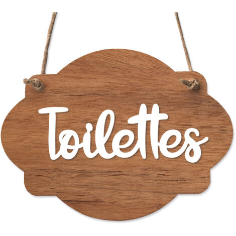 Plaque de porte en bois avec ventouse et cordelette Panneau ouvert fermé, pancarte toilettes, salle de bain.- Bois Foncé - Toilettes