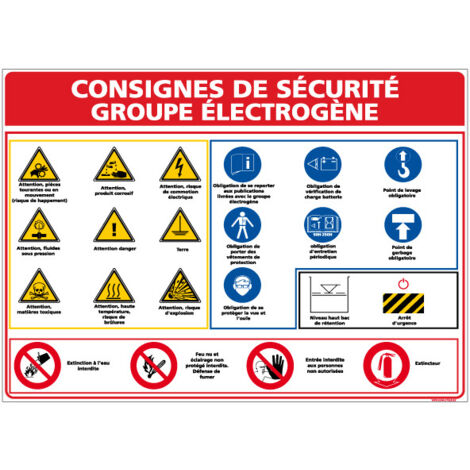 Panneau CONSIGNES GROUPE ÉLECTROGÈNE à compléter – PVC 1,5 mm – 300 x 420 mm