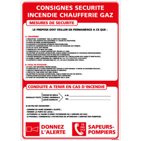 PANNEAU CONSIGNES SECURITE GAZ (A0553) - Adhésif - 300 x 420 mm