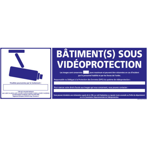 PANNEAU BATIMENT(S) SOUS VIDEO PROTECTION (G1200) - Aluminium 2 mm - 980 x 350 mm
