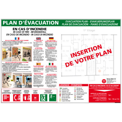 Panneau PLAN D'ÉVACUATION HÔTEL / IMMEUBLE – Adhésif – 210 x 300 mm