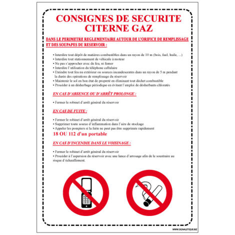 Panneau CONSIGNES DE SECURITE CITERNE GAZ (A0532) - Aluminium 2 mm - 300 x 420 mm