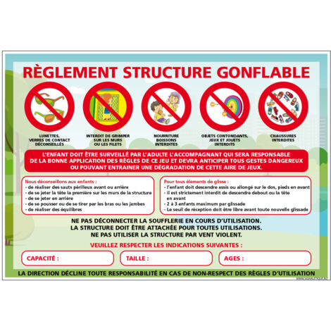 PANNEAU DE REGLEMENTATION DE STRUCTURE GONFLABLE PERSONNALISABLE (H0514-PERSO) - Aluminium 2 mm - 210 x 150 mm