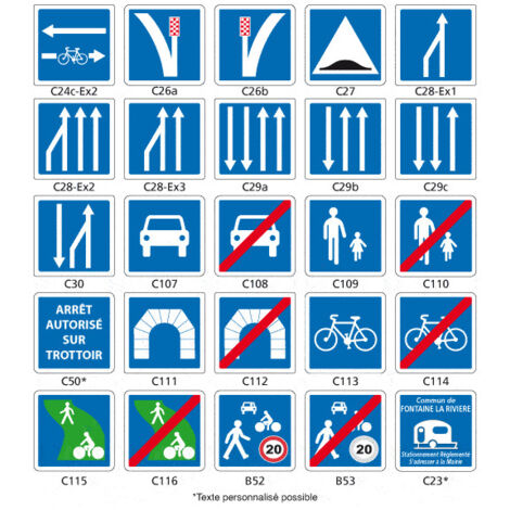 PANNEAUX ROUTIER - SIGNAUX D'INDICATION - TYPE C (C24c) - C107 - 350 x 350 mm