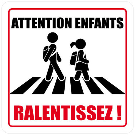 Panneau de Signalisation ATTENTION ENFANTS, RALENTISSEZ (L0623) - Aluminium 2 mm - 125 x 125 mm