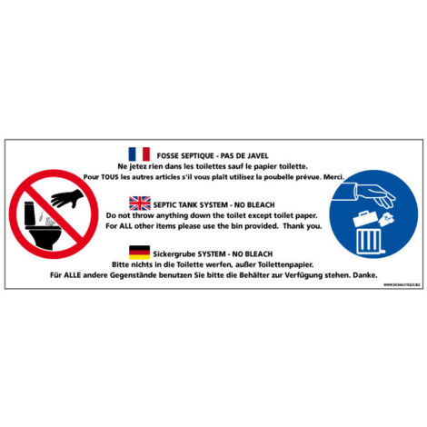 Panneau de signalisation FOSSE SEPTIQUE - PAS DE JAVEL (H0237) - Plastique PVC 1,5 mm - 210 x 75 mm