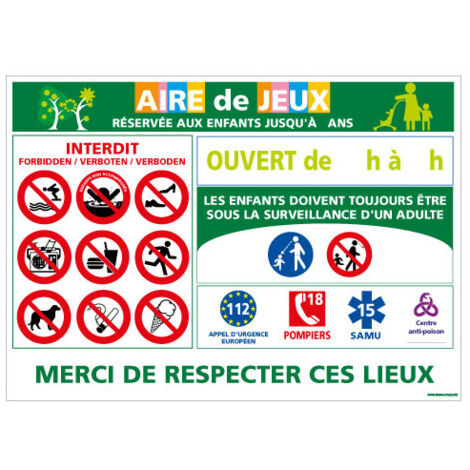 PANNEAU AIRE DE JEUX (H0192) - Adhésif - 420 x 300 mm