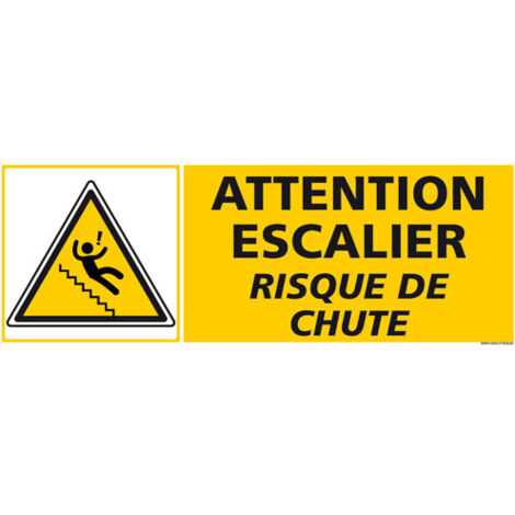 PANNEAU ATTENTION ESCALIER RISQUE DE CHUTE (C1269) - Aluminium 2 mm - 980 x 350 mm
