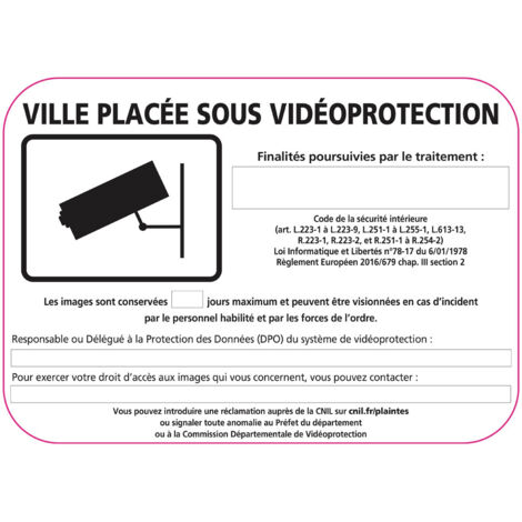Panneau Ville sous vidéoprotection (VPV001) Gamme Bretagne Classe 1 - 700 x 350 mm