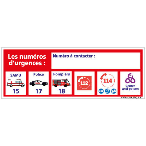 PANNEAU NUMEROS D'URGENCE PERSONNALISABLE (H0462) - Plastique PVC 1,5 mm - 700 x 250 mm