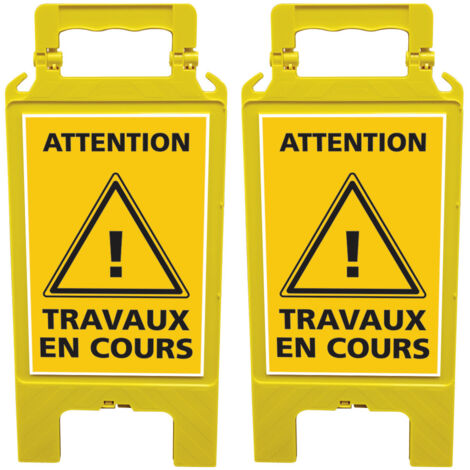 Lot de 2 chevalets attention travaux en cours, Balise de signalisation travaux - Chevalet jaune