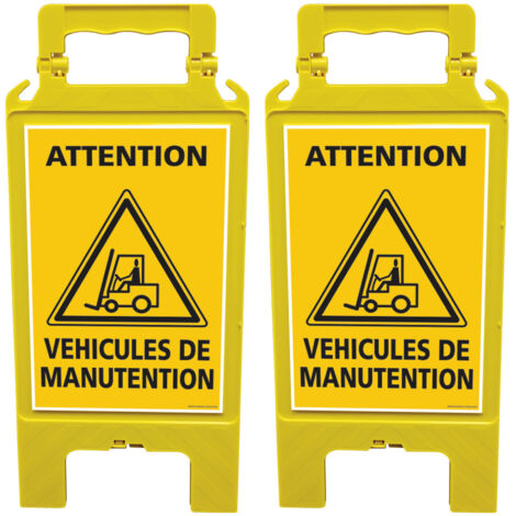 Lot de 2 chevalets de signalisation, attention aux véhicules de manutention - Chevalet jaune (1/5)